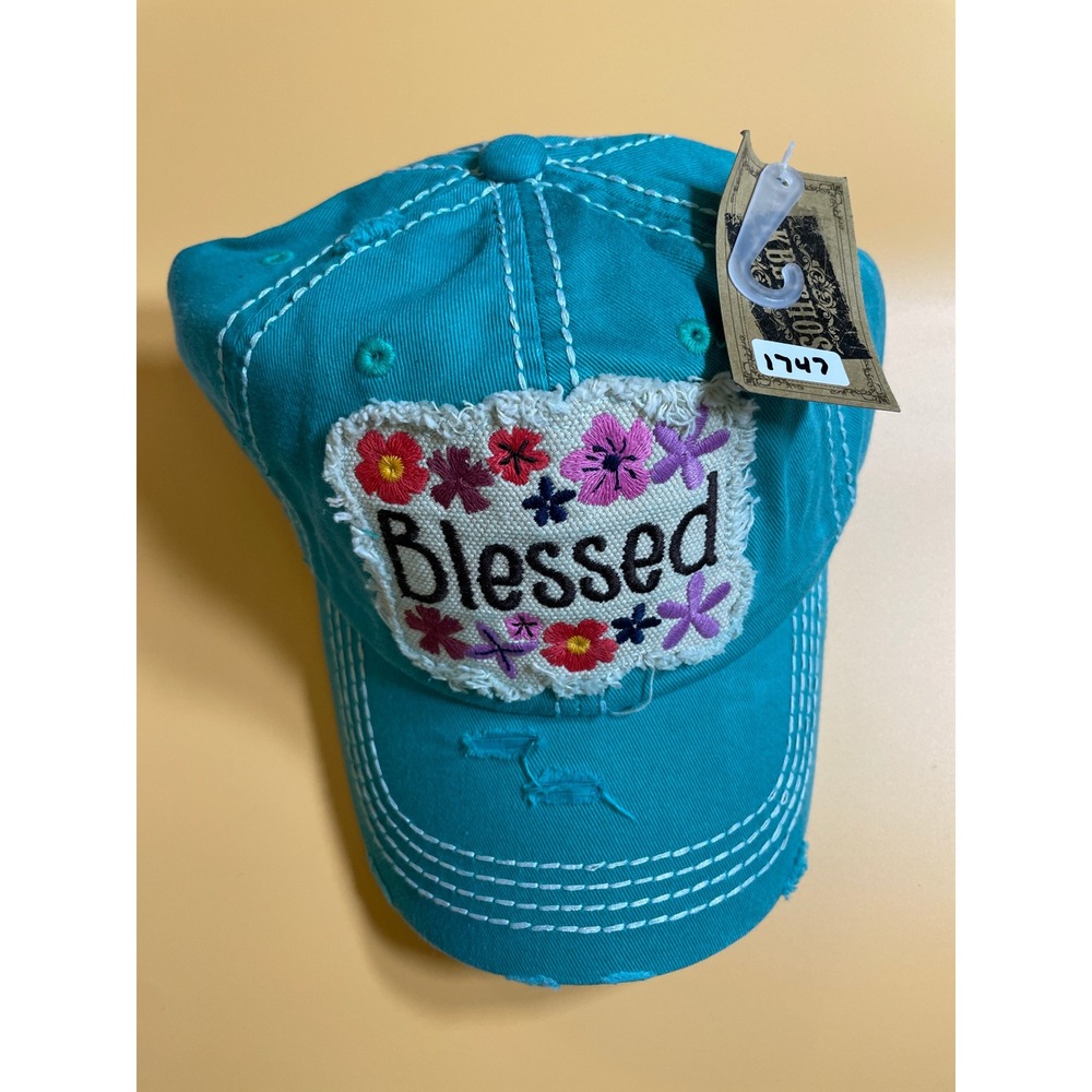 KBETHOS Baseball Cap Womens OSFM Turquoise New Distressed Blessed Floral Patch